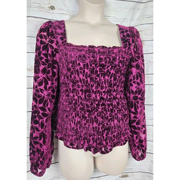 Torrid Velvet Burnout Floral Top 2 2X Smocked Maroon Whimsigoth Fairy Long Slv - Picture 2 of 8